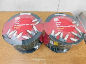 lot 52 image: (2) Home Accents 500-Light Clear Heavy Duty Mini Incandescent String Light Set 124ft