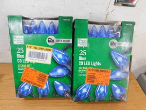 lot 146 image: (2) Home Accents Holiday 25 Blue Super Brite Steady Lit C9 LED Lights 16 Ft