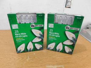 lot 153 image: (2) Home Accents 25 CT WHITE C9 LED SUPER BRIGHT Christmas Light String Set 16 FT