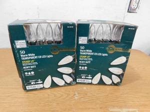 lot 158 image: (2) HOME ACCENTS 50 C9 Transparent LED STRING LIGHTS 10X BRIGHTER WARM WHITE ULTRA
