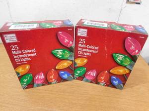 lot 195 image: (2) Home Accents C-9 MULTI-COLOR 25 Count Christmas 175W Deck Lights
