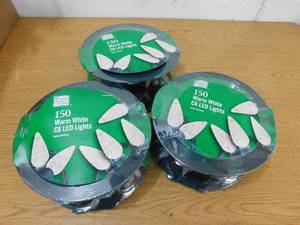 lot 199 image: (3) Home Accents Holiday 150L Warm White Faceted Christmas C6 LED String Lights