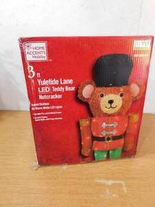 lot 227 image: 3Ft Warm White LED Teddy Bear Nutcracker Holiday Yard Decoration