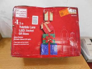 lot 228 image: Home Ascent Holiday Stacked Outdoor Gift Boxes With 120 Multicolored LED Lights