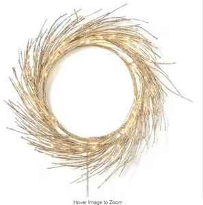 lot 82 image: 24 in. Champagne Glitter Battery Operated Pre-Lit Warm White LED Artificial Christmas Wreath