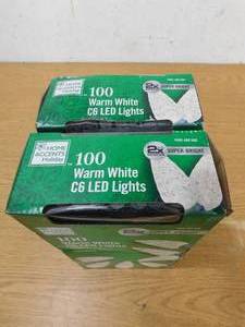 lot 157 image: (2) Home Accents 100 Ct LED Warm White C6 Light Christmas Continuous On Bright 33