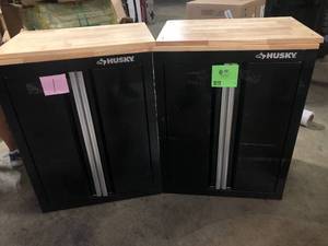 Lot of 2- 3-Piece Ready-to-Assemble Steel Garage Workstation in Black (26.6 in. W x 69.5 in. H x 19.5 in. D) by Husky  Customer Returns See Pictures