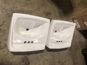 Lot of 2 American Standard Lucerne Wall-Mounted Bathroom Vessel Sink with Faucet Holes on 4 in. Center in White   Customer Returns See Pictures