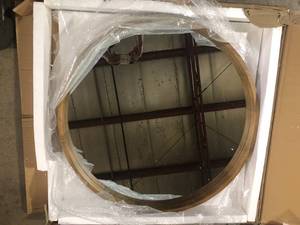 Kate and Laurel Hutton 36 in. x 36 in. Mid-Century Round Framed Decorative Mirror Modern Rustic Brown Wood   Customer Returns See Pictures