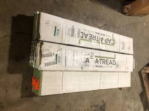 8 Boxes of Cap A Tread White 47 in. Length x 12 in. Deep x 7-38 in. Height Stair Riser Laminate Trim to be Used with Cap A Tread   Customer Returns See Pictures