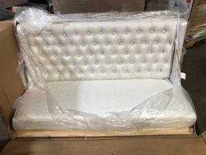lot 3 image: Home Decorators Collection Classic Biscuit Beige Upholstered Dining Accent Bench with Tufted Back (53 W)  Customer Returns See Pictures
