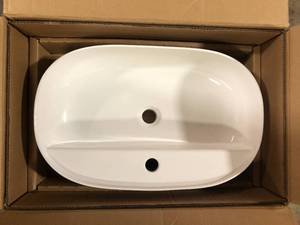 lot 22 image: Glacier Bay 23.6 in. Ceramic Oval Vessel Bathroom Sink in White  Customer Returns See Pictures