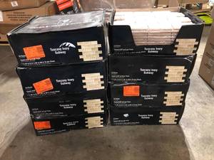 lot 34 image: 8 Boxes of MSI Tuscany Ivory Beveled 11.81 in. x 11.81 in. Honed Travertine Mosaic Tile (9.7 sq. ft.Case)  Customer Returns See Pictures