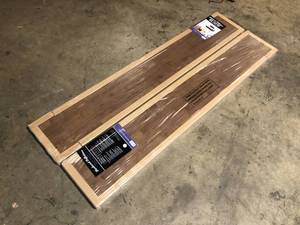 lot 15 image: Lot of 2 HARDWOOD REFLECTIONS Solid Wood Butcher Block Shelf 72 in. W X 12 in. D X 1.5 in. H in Walnut Stain Hevea UV Finish Customer Returns See Pictures