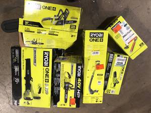 lot 21 image: Lot of Assorted Ryobi Lawn Care Items Various Models and Conditions  Customer Returns See Pictures