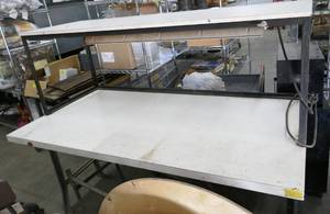 lot 47 image: Another worktable, lighter built, 60x36 with shelf and light