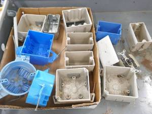 lot 51 image: Group of new electrical boxes, outlets, misc parts