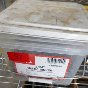 lot 57 image: Box of 3-14 inch 16d CC Sinker nails