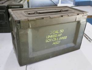 lot 113 image: Green ammo can - Cal 50 linked ap A527