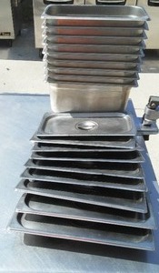 NSF Stainless Steel Food Server Drop-ins with covers. Qty. - 9
