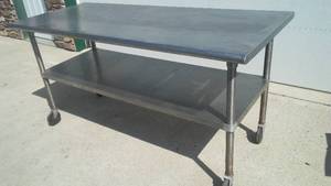 Stainless Steel Prep table. Rolled Edges on Casters. Deer Processing