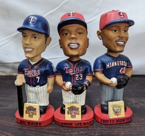 lot 11 image: Joe Mauer, Shannon Stewart & Torii Hunter Bobbleheads