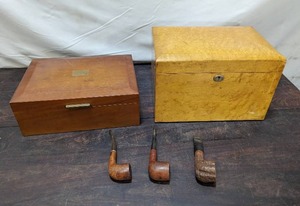 lot 41 image: Two Humidors And Three Pipes