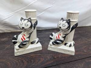 lot 97 image: Pair Of Tom Cat Candleholders