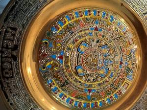 lot 9 image: Aztec Calendar Decorative Brass Colored Plate from Mexico