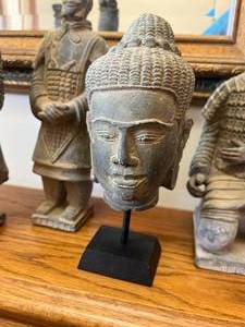 lot 15 image: 5 piece Set of Chinese Warrior Statues and Buddha Head