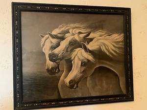 lot 215 image: Pharaohs Horses Lithograph 818 copyright 1903 by LM Johnson Chicago Frame size 22.5x18.5