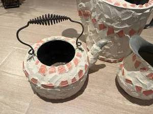 lot 231 image: Mosaic Watering can, teapot, and pitcher
