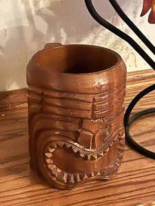 lot 283 image: Ceramic fish with stand and wooden tiki mug 15x17 (fish)