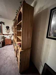 lot 303 image: Large Wooden Display Cabinet contents not included. Two Pieces 91x80x15