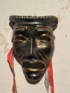 lot 329 image: Pair of brass colored drama masks