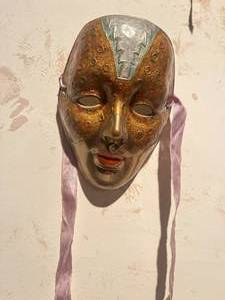 lot 330 image: Pair of brass colored drama masks one make in India