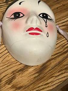 lot 331 image: Ceramic drama mask has been cracked and repaired see pictures for details