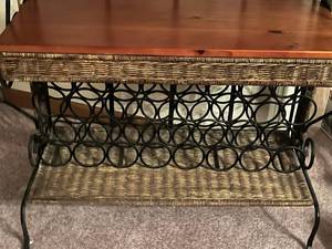 lot 364 image: Wine Rack  69x35x18 wood wicker unit is one piece