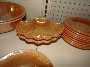 Vintage Peach Luster Milk Glass by Fireking Huge set see pics