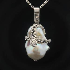 Designer Israel Alayon Very Large White King Baroque Pearl Pendant Serpent Snake Necklace