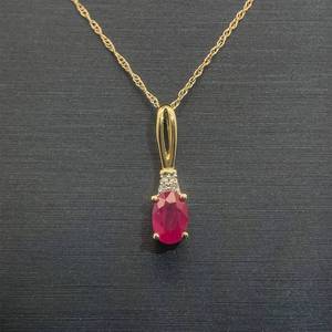 Natural Ruby & Diamond Cluster Petite Pendant Necklace in Yellow Gold $1160 Retail