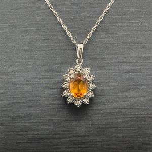 Oval Halo Citrine & Diamond Miracle Halo Cluster Pendant Necklace in White Gold $1,125 Retail