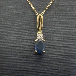 Oval Natural Blue Sapphire & Diamond Cluster Split Bail Drop Pendant Necklace in Yellow Gold