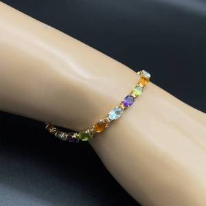 Exquisite Multi-Color Bracelet w. Stunning Array of Vibrant Gemstones in a 14k Yellow Gold
