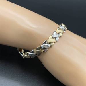 Stampato Link X Hugs Link Bracelet in 14k Two-Tone Yellow & White Gold - Brushed, Bright Shine & Textured Diamond-Cut Combination Finish