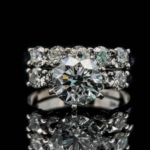 3.18 Carat Diamond Round Brilliant Solitaire & Halo Diamond Engagement Ring & Wedding Band 2-Piece Bridal Set in 14k White Gold - F Color $7,250 Retail VIDEO