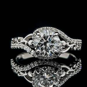 1.95 Carat Diamond Round Brilliant Solitaire & Pave Vine Filigree Double Split Band Ring in 14k White Gold - VS ClarityE Color $5,700 Retail VIDEO