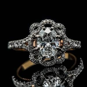 Designer VERRAGIO 1.02 Carat Diamond Oval & Side Diamond Flower Halo Split Shoulder Shank Double-Layer Ring in 18k Two-Tone White & Rose Gold - VS ClarityD Color w GCAL Report $9,850 Retail VIDEO