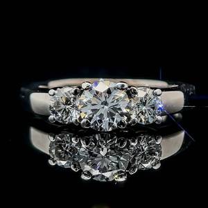 1.34 Carat Diamond Three-Stone Past, Present & Future Shared U-Prong Engagement Wedding Anniversary Ring 14k White Gold $3,750 Retail VIDEO