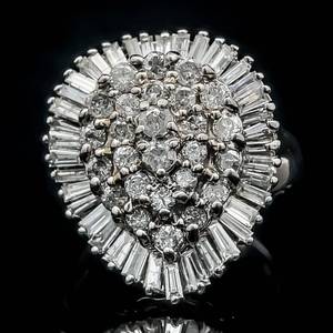 2 Carat Diamond Round Brilliant & Baguette Raindrop Cluster Ballerina Cocktail Estate Ring in 14k White Gold $4,740 Retail VIDEO